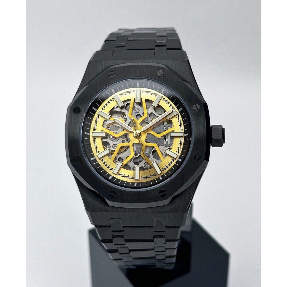 Custom Seiko Mod • Gold Skeleton Black AP • 42mm